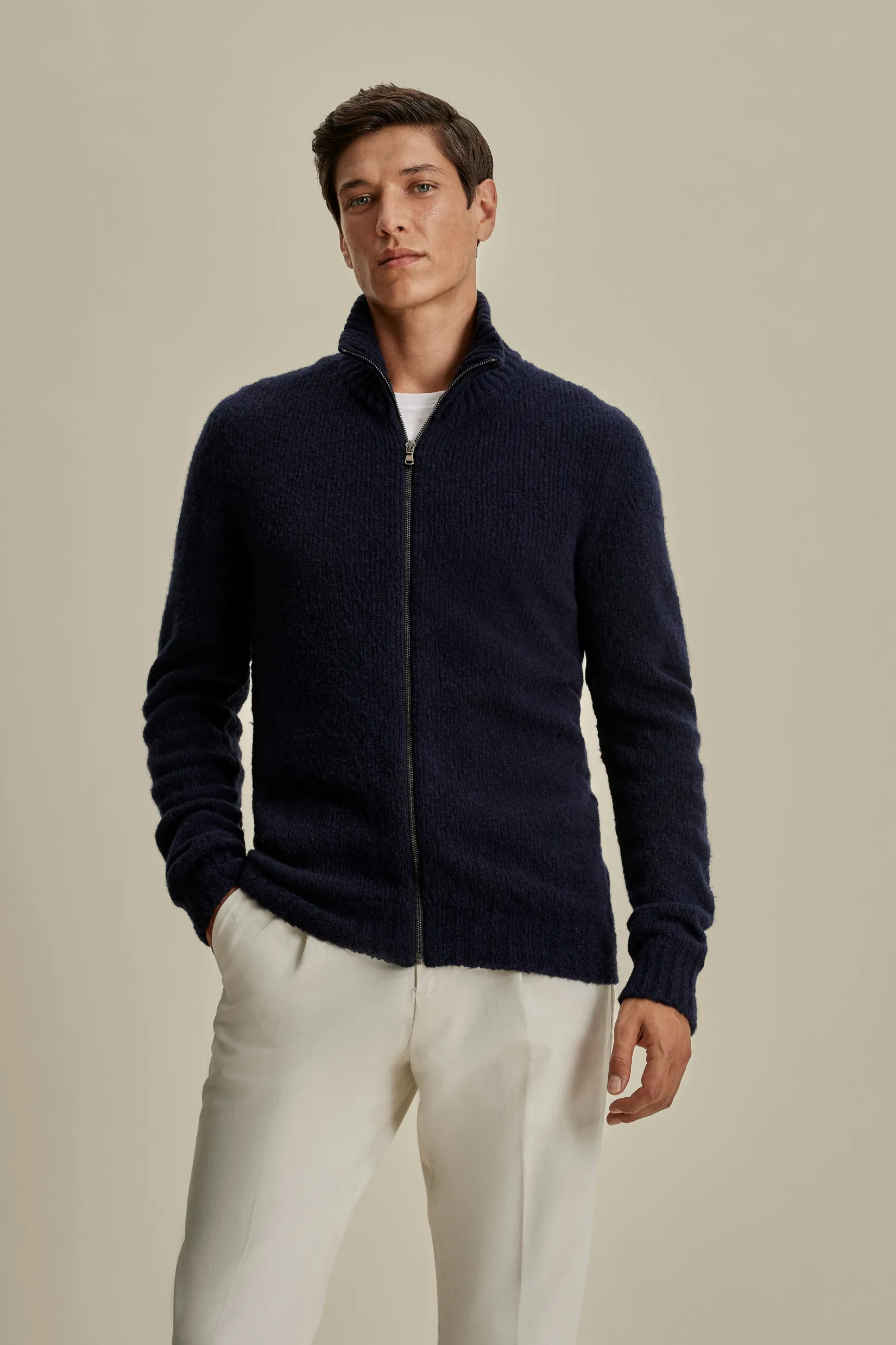 Felted Wool Cashmere Zip-Through Sweater Knitwear