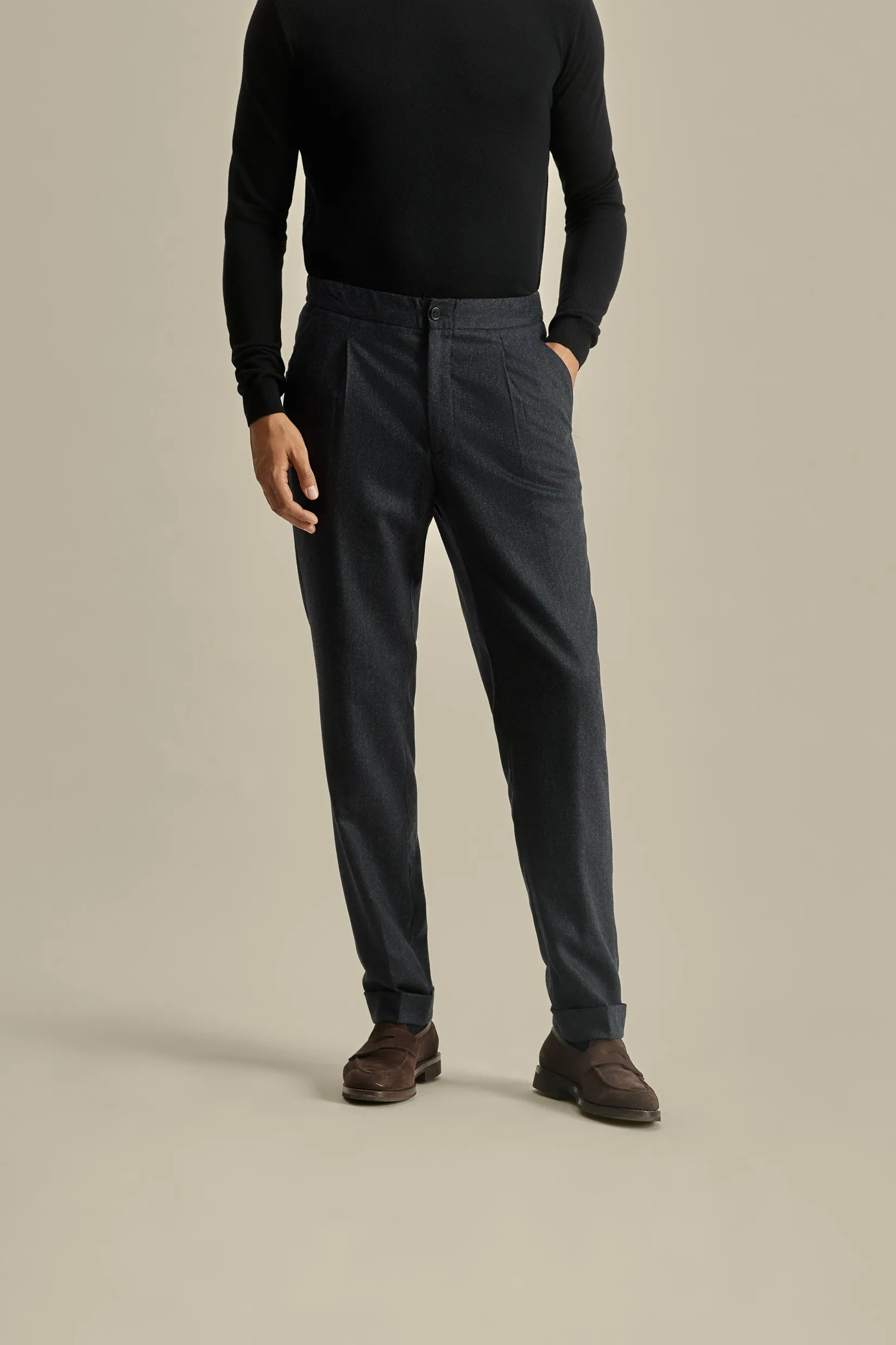 Clearance Flannel Relaxed Tailored Trousers Trousers & Shorts|Tailoring