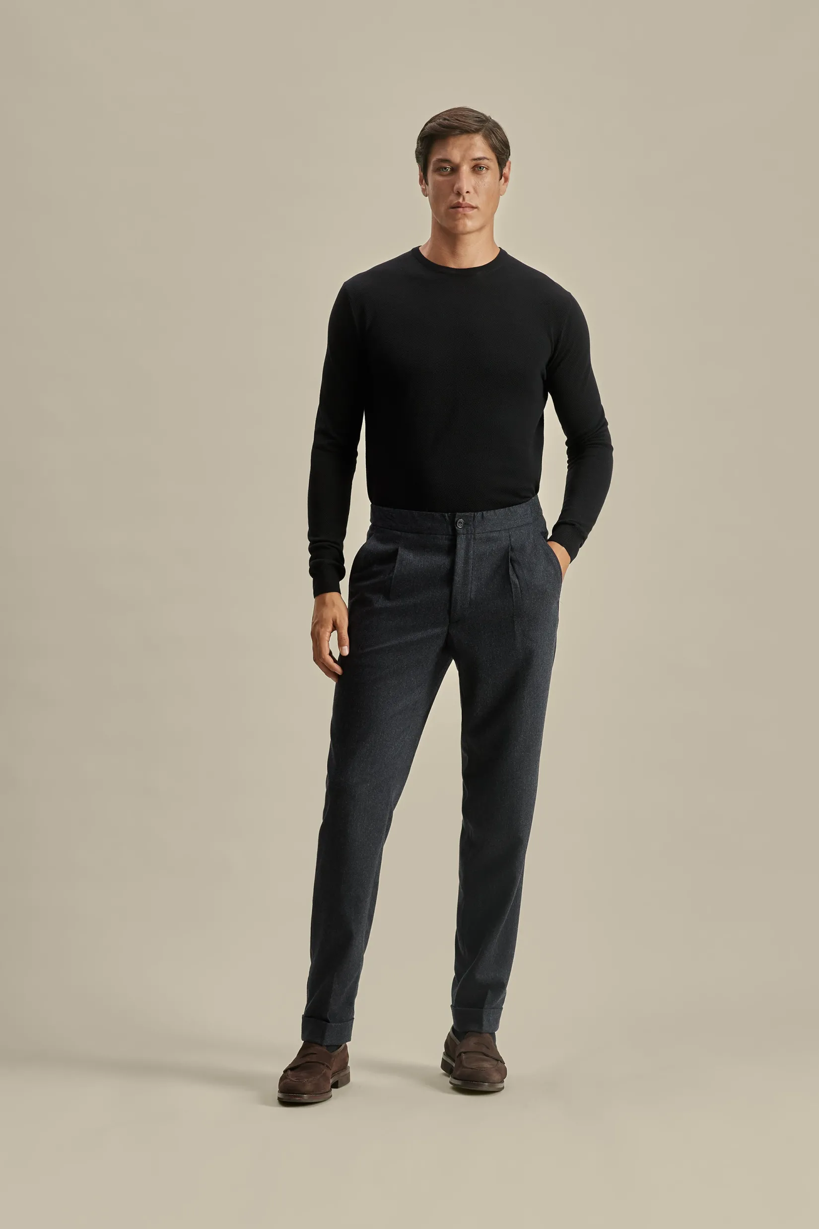 Clearance Flannel Relaxed Tailored Trousers Trousers & Shorts|Tailoring