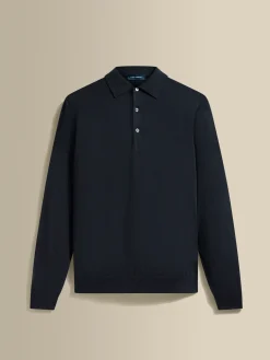 Hot Merino Wool Fine Gauge Long Sleeve Polo Shirt T-Shirts & Polos|Knitwear
