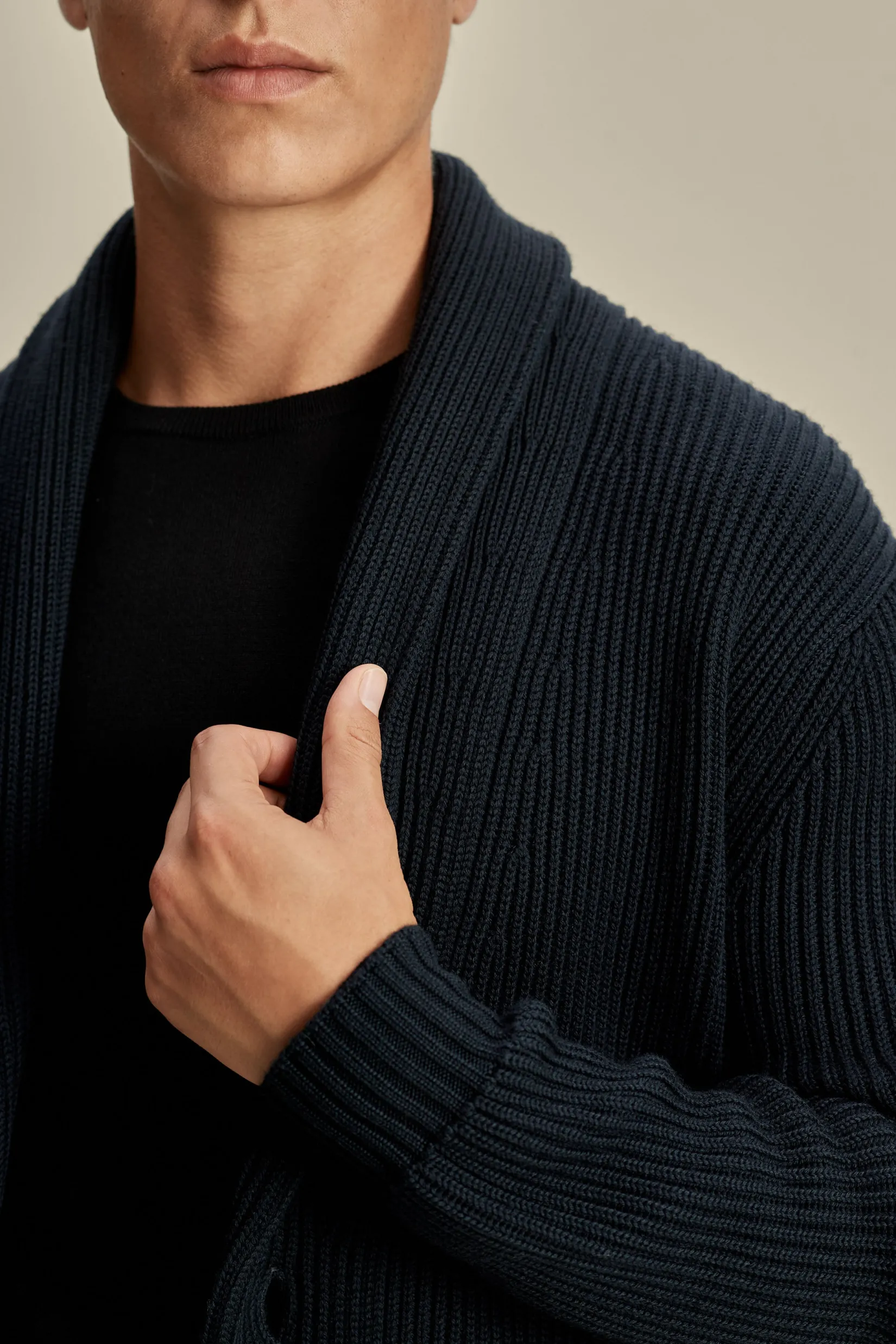Merino Wool Single Breasted Shawl Cardigan Knitwear