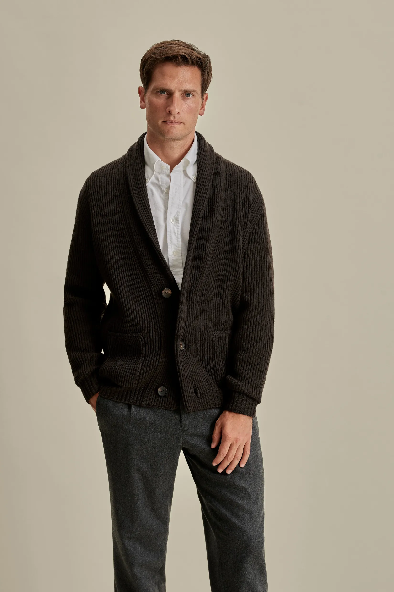 Hot Merino Wool Single Breasted Shawl Cardigan Knitwear