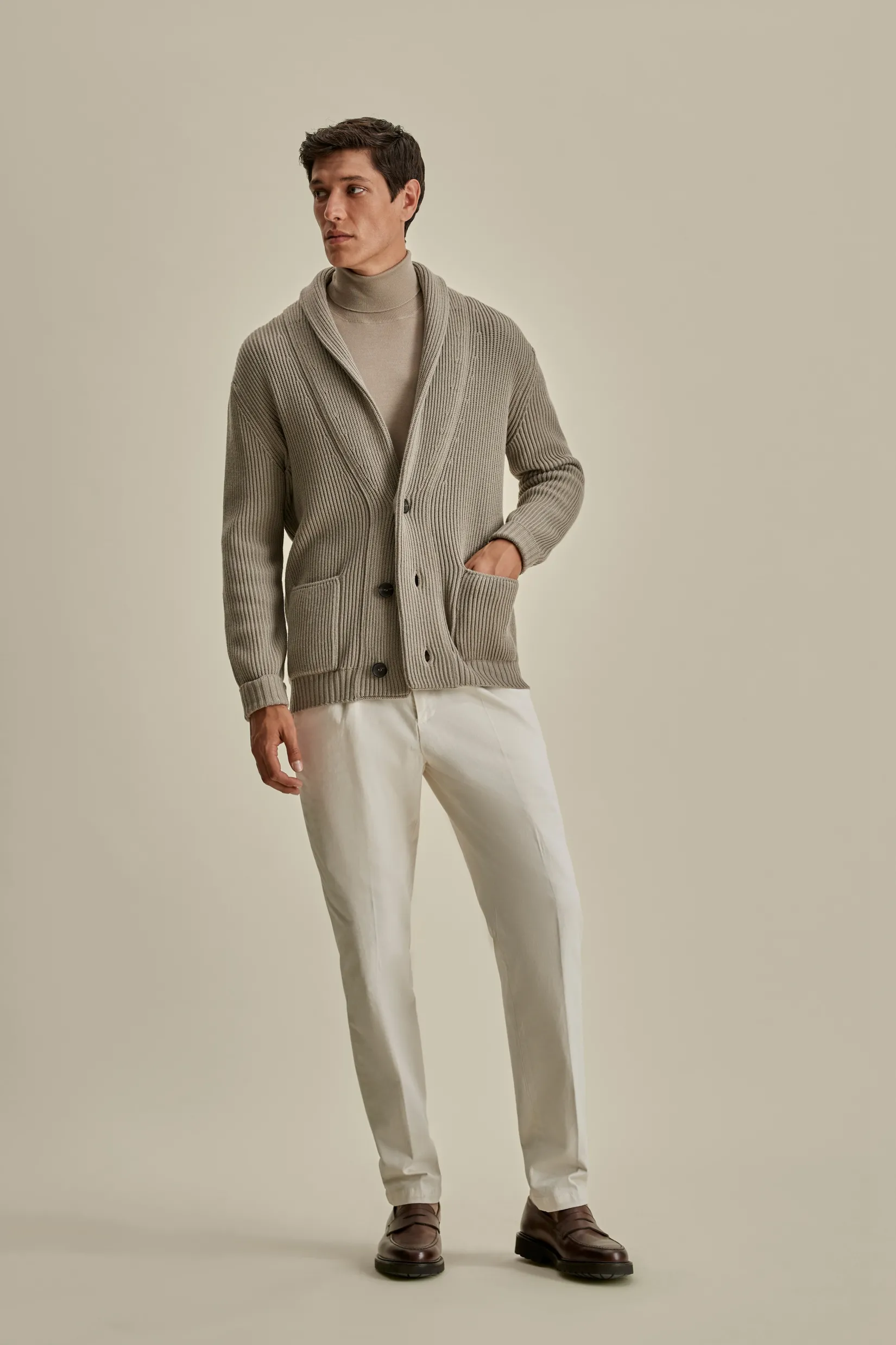 Merino Wool Single Breasted Shawl Cardigan Knitwear
