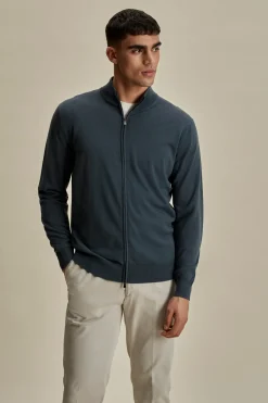 Discount Merino Wool Zip-Through Mock Neck Knit Knitwear