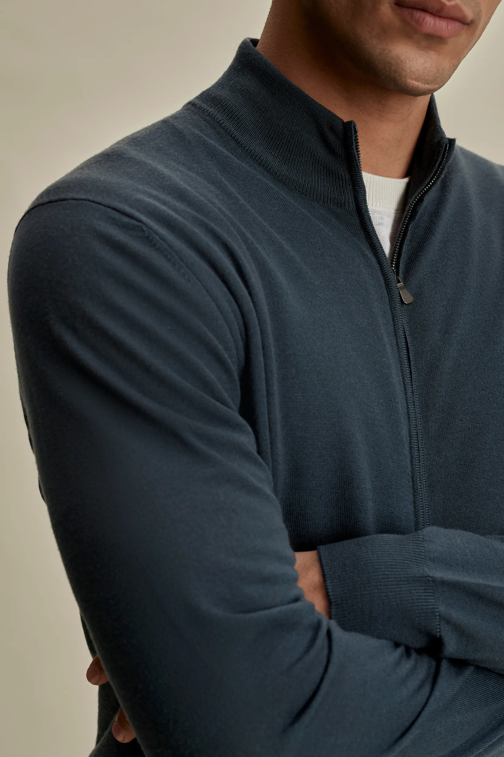 Discount Merino Wool Zip-Through Mock Neck Knit Knitwear