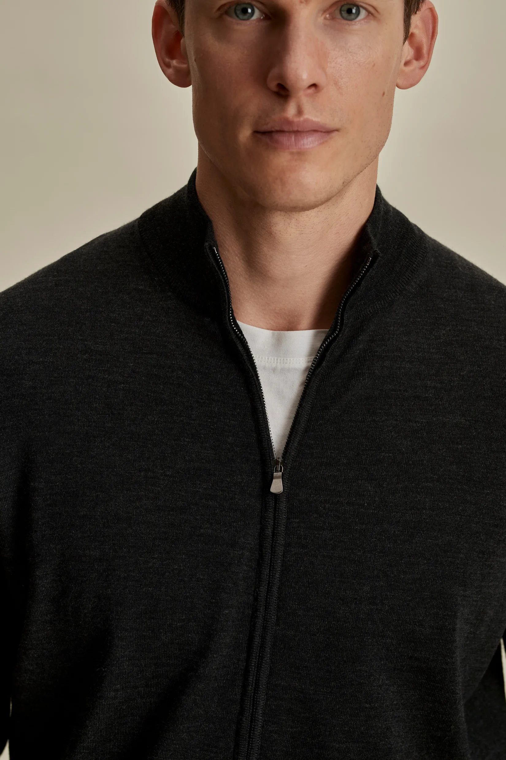 New Merino Wool Zip-Through Mock Neck Knit Knitwear