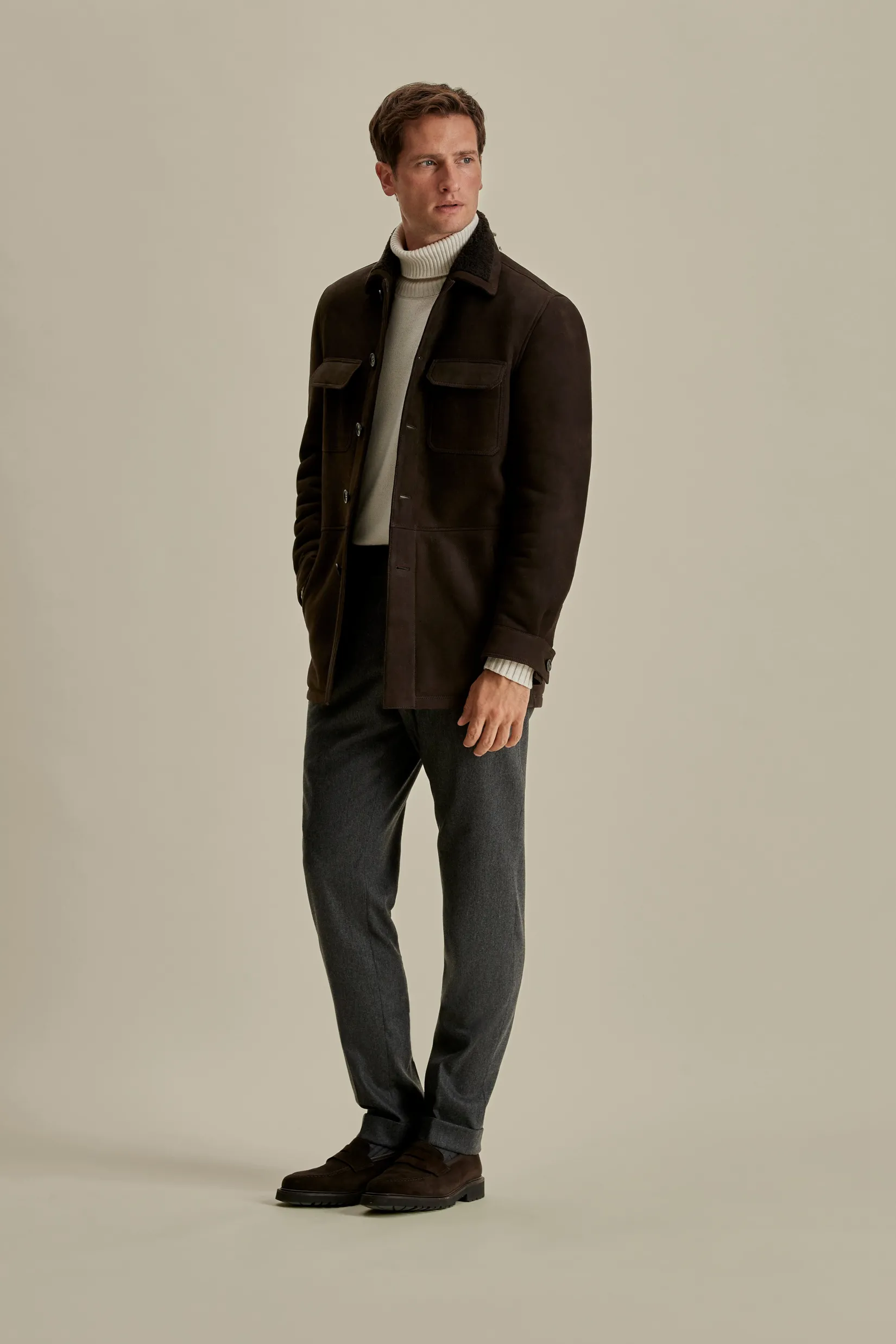 Online Suede Shearling Button Through Jacket Outerwear
