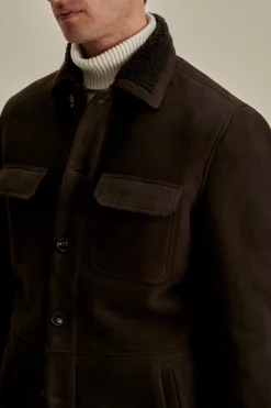Online Suede Shearling Button Through Jacket Outerwear