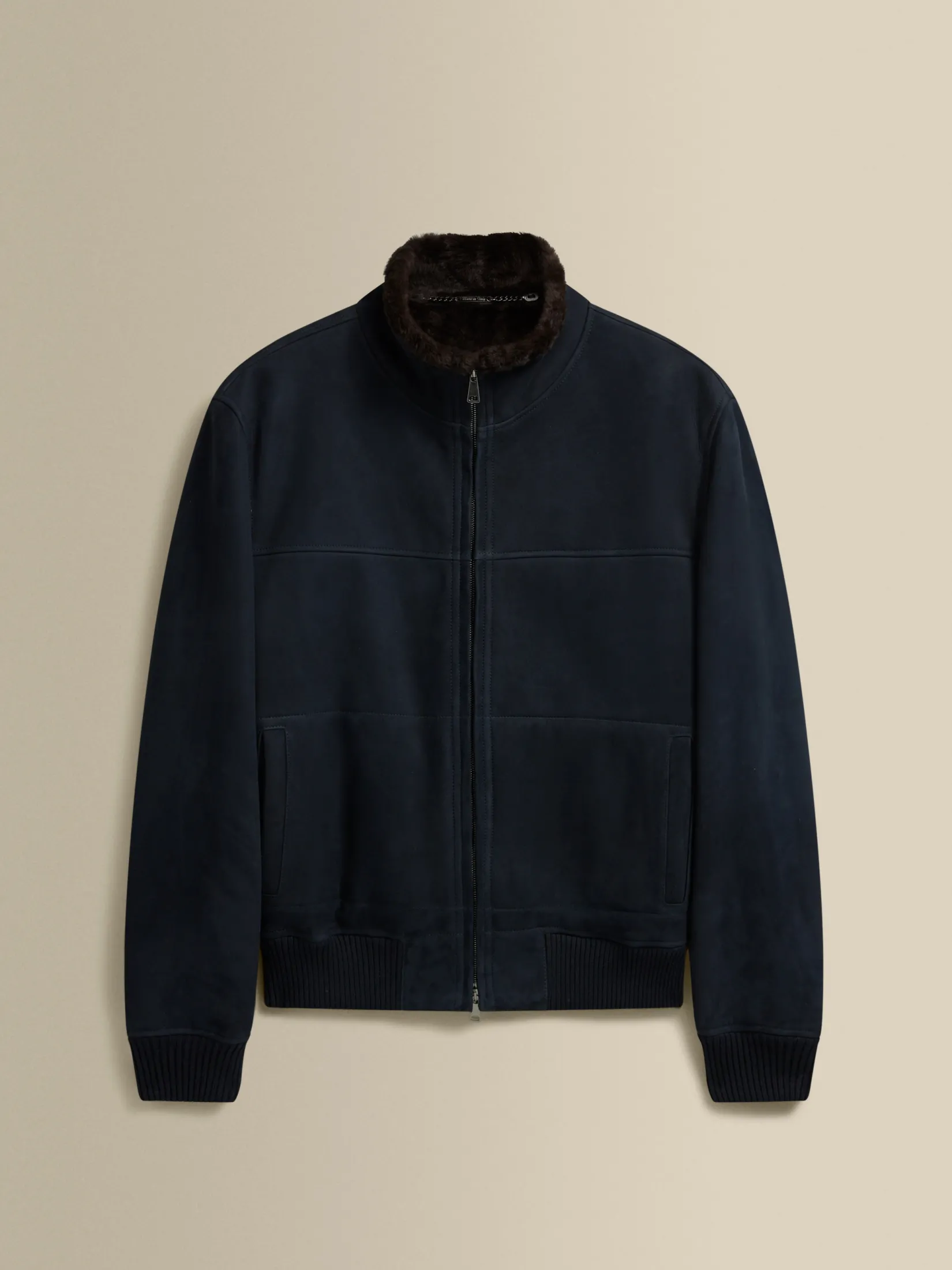 Sale Suede Sheepskin Mock Collar Bomber Jacket Outerwear